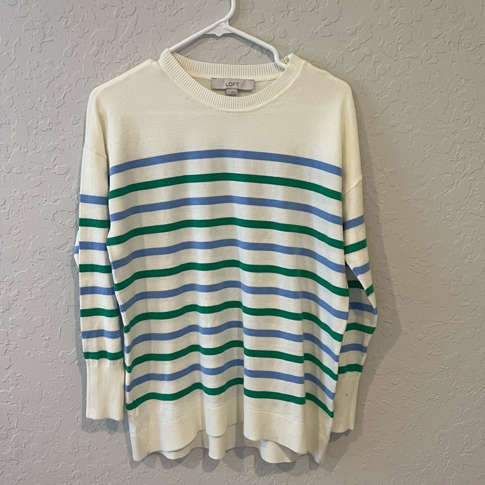 Loft Striped Sweater - Cream, Blue, Green